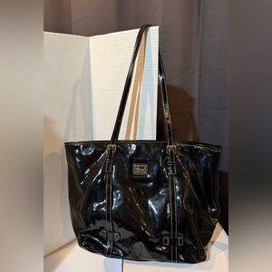 Dooney and Bourke Black Patent Leather Travel Tote Bag Used Good Condition